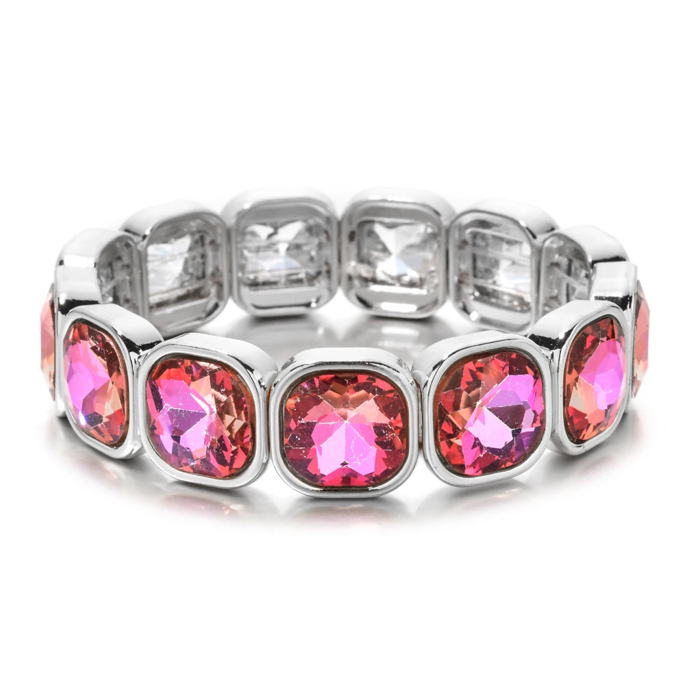 luckacco rose colorful glass crystal elastic bracelet enamel stretch rhinestone bangle tile bead bracelet for women fashion jewelry