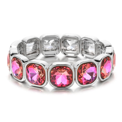 Luckacco Rose Colorful Glass Crystal Elastic Bracelet Enamel Stretch Rhinestone Bangle Tile Bead Bracelet for Women Fashion Jewelry