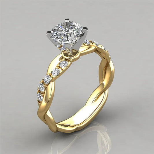 Luckacco Cross-twisted Zircon Ring Moissanite Plated Infinity Ring Two-color Princess Square Zircon Ring Jewelry Plated with 18k Wedding