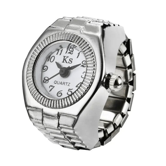 Luckacco Couple Finger Watch Ring Vintage Punk Elastic Alloy Band Men Women Jewelry Clock Roman Numerals Dial 28Style Mini Quartz Watches