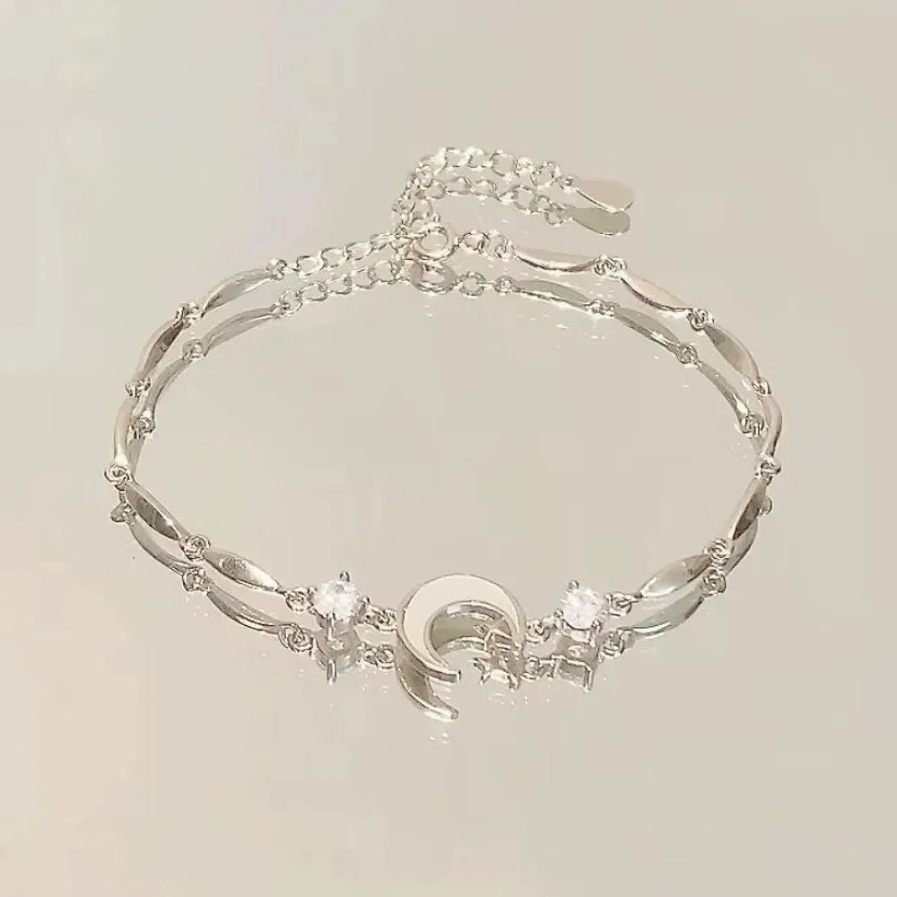 luckacco elegant crystal flowers bracelet for women y2k sweet girls moon cherry blossom bow zircon bracelets luxury jewelry gift