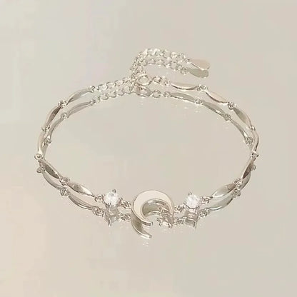Luckacco Elegant Crystal Flowers Bracelet for Women Y2K Sweet Girls Moon Cherry Blossom Bow Zircon Bracelets Luxury Jewelry Gift