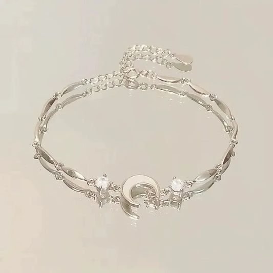 Luckacco Elegant Crystal Flowers Bracelet for Women Y2K Sweet Girls Moon Cherry Blossom Bow Zircon Bracelets Luxury Jewelry Gift