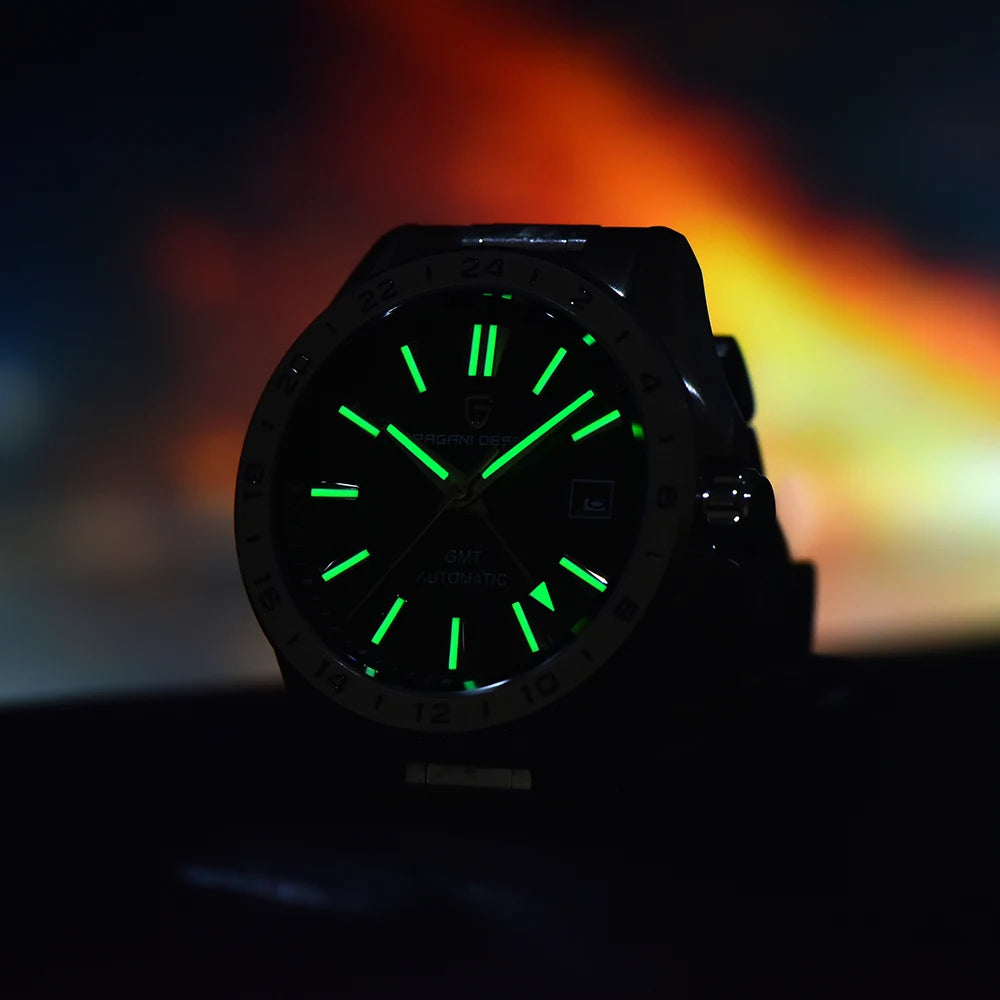 luckacco 2024 new pagani design 40mm men mechanical watches top brand sapphire glass gmt watch 100m waterproof automatic watch for men