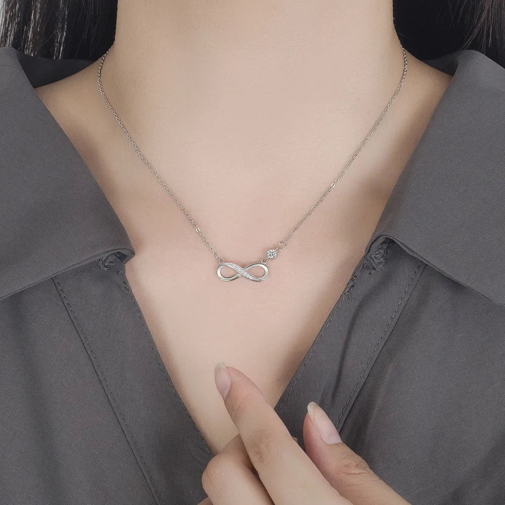 luckacco fashion female necklace sterling silver color infinite love 8-word pendant necklace for women micro single zircon clavicle chain