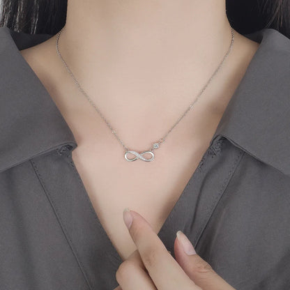 Luckacco Fashion Female Necklace Sterling Silver color Infinite Love 8-word Pendant Necklace for Women Micro Single Zircon Clavicle Chain