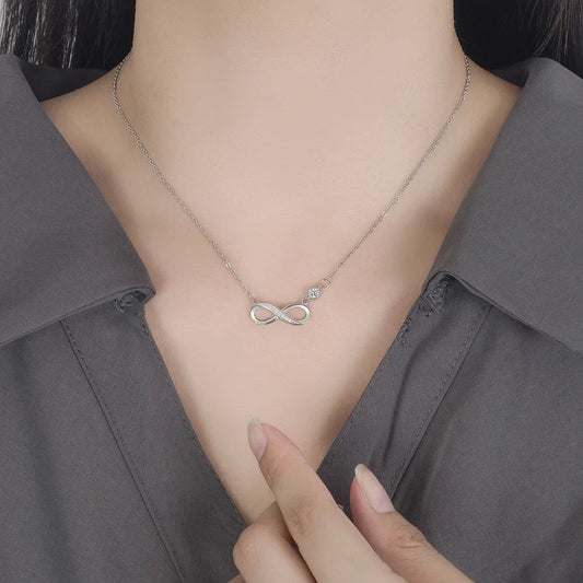 Luckacco Fashion Female Necklace Sterling Silver color Infinite Love 8-word Pendant Necklace for Women Micro Single Zircon Clavicle Chain