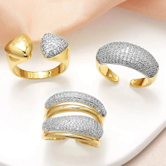 Luckacco OCESRIO Fashion White Crystal Heart Statement Rings for Women Copper Gold Plated Adjustable Open Ring Women Jewelry Gift righ48