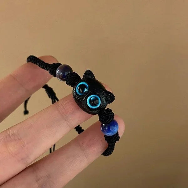 luckacco handmade 2pcs couples cute cat bracelet unique stylish hand rope for women men beaded woven bracelet wrist jewelry gifts