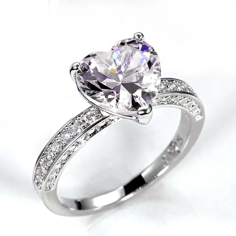 luckacco luxury solitaire women heart engagement rings pink cubic zirconia proposal rings for girlfriend anniversary gift jewelry  rings