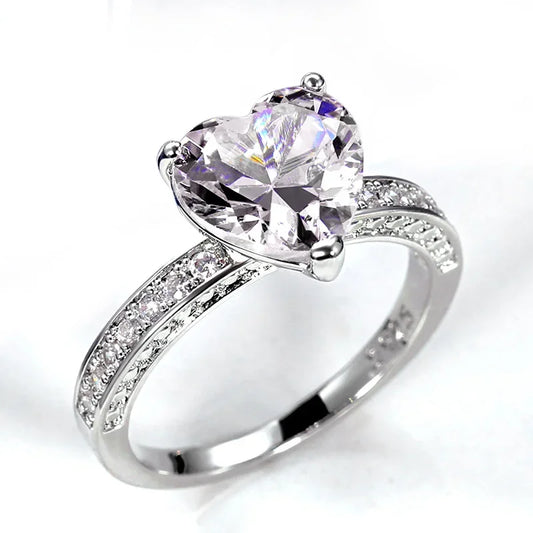 Luckacco Luxury Solitaire Women Heart Engagement Rings Pink Cubic Zirconia Proposal Rings For Girlfriend Anniversary Gift jewelry  rings