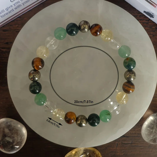 Luckacco Abundance bracelet clear quartz citrine tiger eye stone pyrite moss agate green aventurine bohemian healing jewelry bracelet