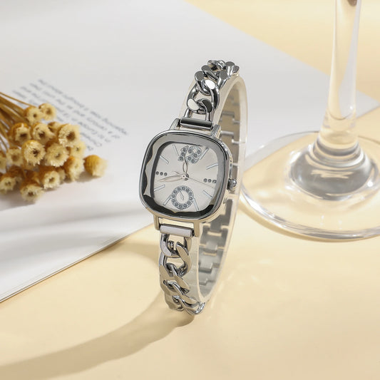 Luckacco Ladies' light luxury fashion bar scale square dial buckle steel strap quartz watch.