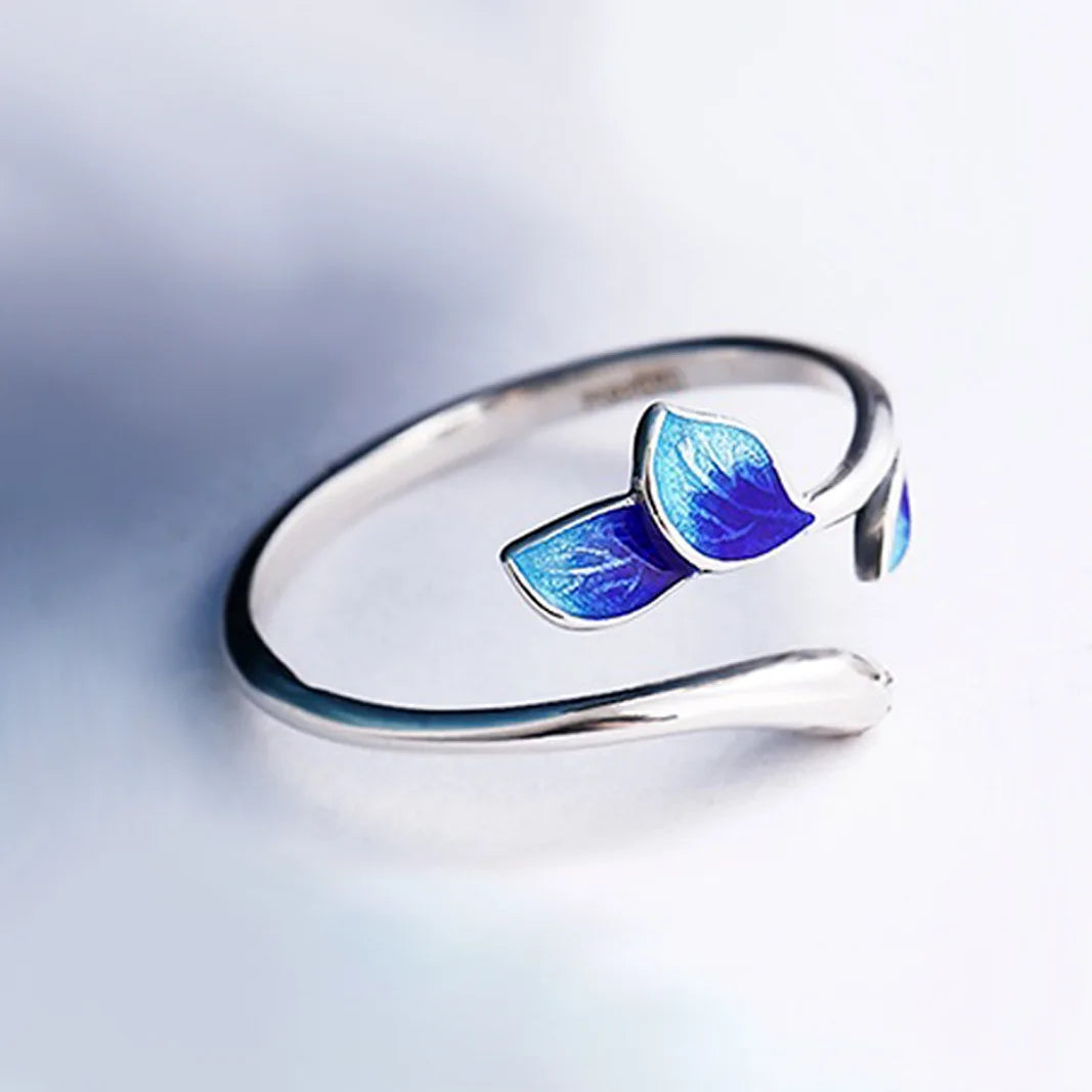 luckacco fashion accessories green color leaves and twig wrap around ring silver color nature inspired fine jewelry for women adjustable