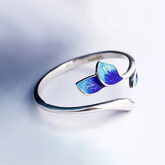 Luckacco Fashion Accessories Green Color Leaves and Twig Wrap Around Ring Silver Color Nature Inspired Fine Jewelry for Women Adjustable