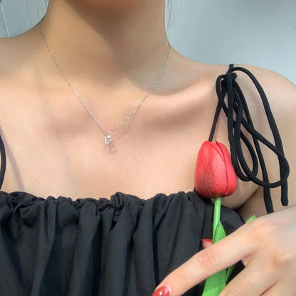 Luckacco 925 Sterling Silver Letter Necklace Shiny Zircon Letter Pendant Collar Chain Your Name Necklace Wedding Jewelry Birthday Gift