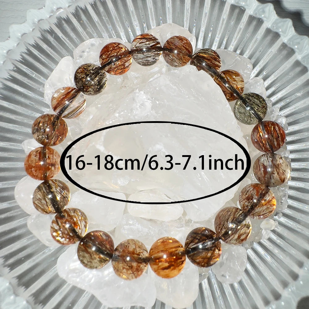 luckacco natural black golden super seven bracelet hair rutilated bracelet jewelry for woman crystal round beads stone stretch bracelet