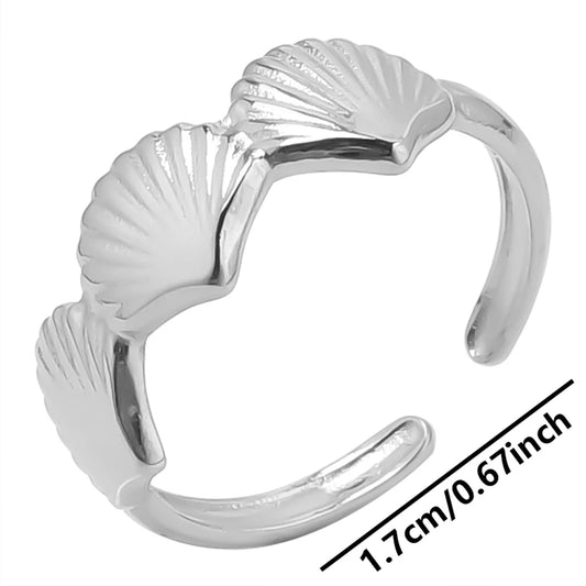 Luckacco 1pc Stylish Marine Jewelry Ocean Sea Animals Conch Starfish Shell Ring Stainless Steel Jellyfish Scallop Rings Women Charm Gift