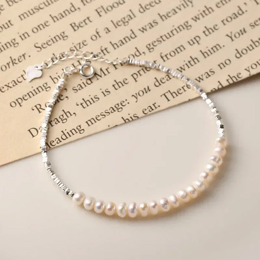 Luckacco New 925 Sterling Silver Bracelet Pearls Knots Bracelet for Women Fashion Heart Pearls Bracelet  Luxury Jewelry Accessories Gift