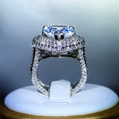 Luckacco 925 Silver Romantic Female Heart-shaped Austrian Crystal Big White Zircon Wedding Rings For Women Valentine's Day s