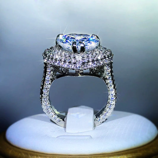 Luckacco 925 Silver Romantic Female Heart-shaped Austrian Crystal Big White Zircon Wedding Rings For Women Valentine's Day s