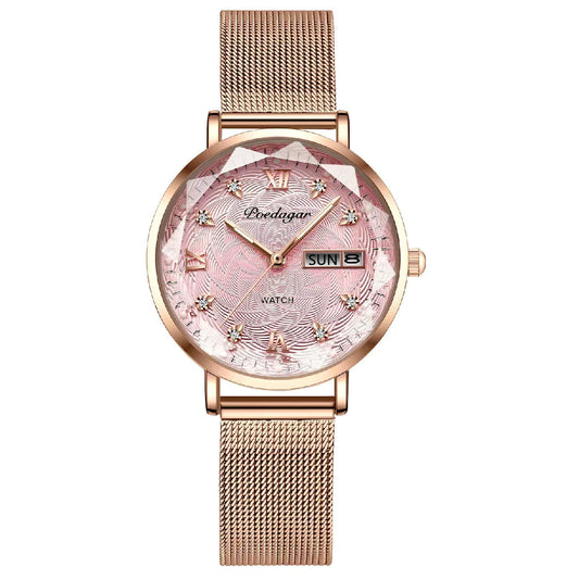 Luckacco POEDAGAR Elegant Luxury Women Watch Waterproof Luminous Date Week Ladies Watches Fashion Stainless Steel Quartz Woman Wristwatch