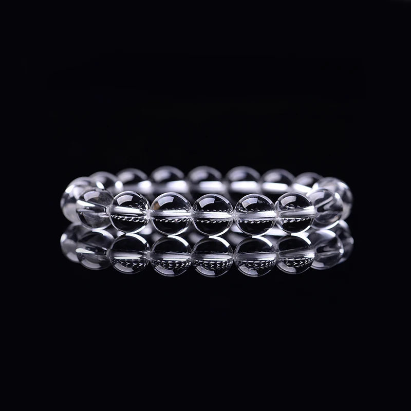 luckacco natural rock crystal bead bracelet women fashion reiki white clear quartz round stone strand bangles summer jewelry gift for kid