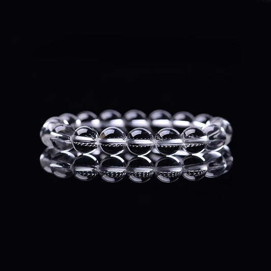Luckacco Natural Rock Crystal Bead Bracelet Women Fashion Reiki White Clear Quartz Round Stone Strand Bangles Summer Jewelry Gift for Kid