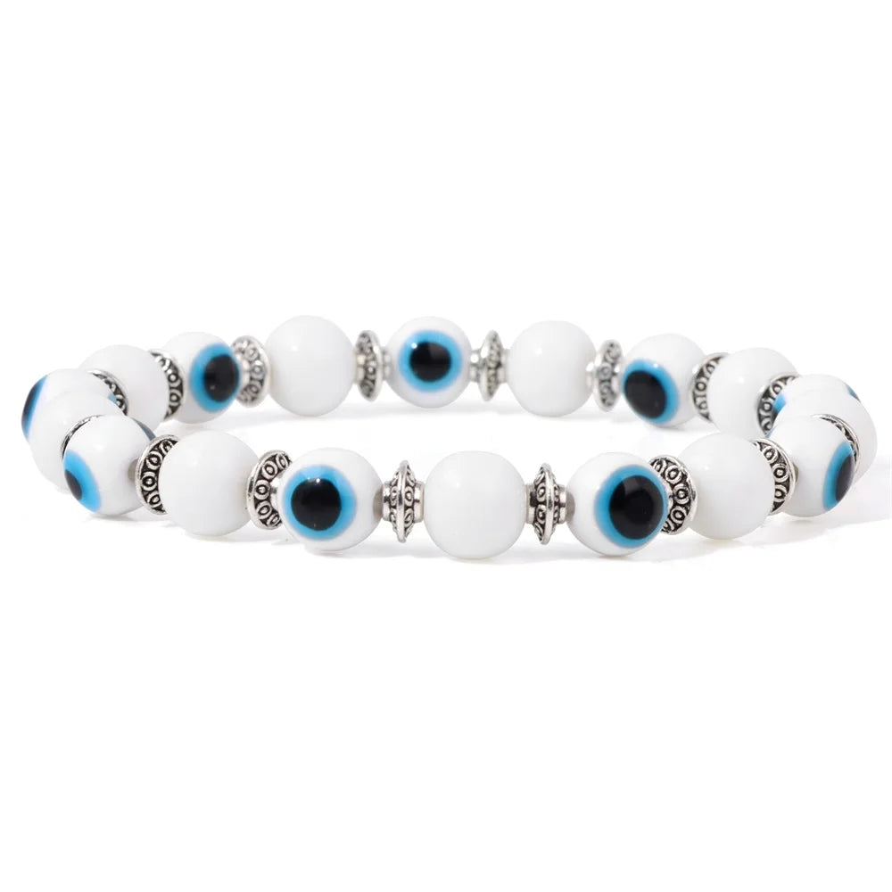 luckacco lucky evil eye beads bracelet natural stone lava hematite bracelet set multilayer bracelets women men handmade elastic jewelry