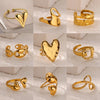 Luckacco Double Heart Rings For Women Gold Color Stainless Steel Open Adjustable Ring Female Fashion Party Wedding Aesthetic Jewelry Gift