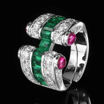 Luckacco New Retro 3*4MM Ruby Emerald Sapphire Rings Lab Diamond Gemstone Cocktail Party Fine Jewelry Female Anniversary Personality Gift