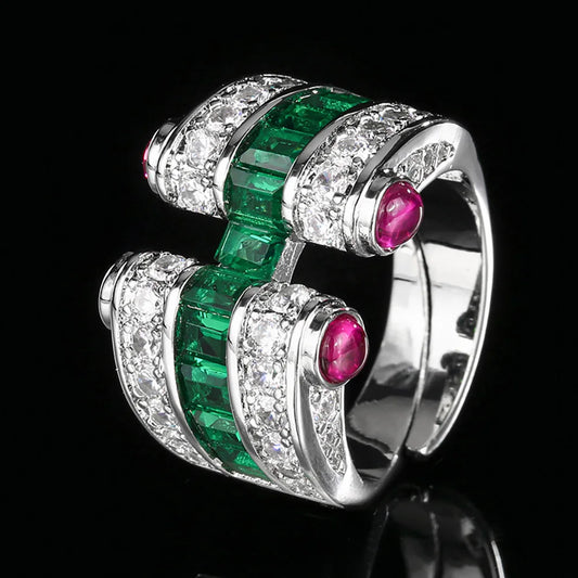 Luckacco New Retro 3*4MM Ruby Emerald Sapphire Rings Lab Diamond Gemstone Cocktail Party Fine Jewelry Female Anniversary Personality Gift