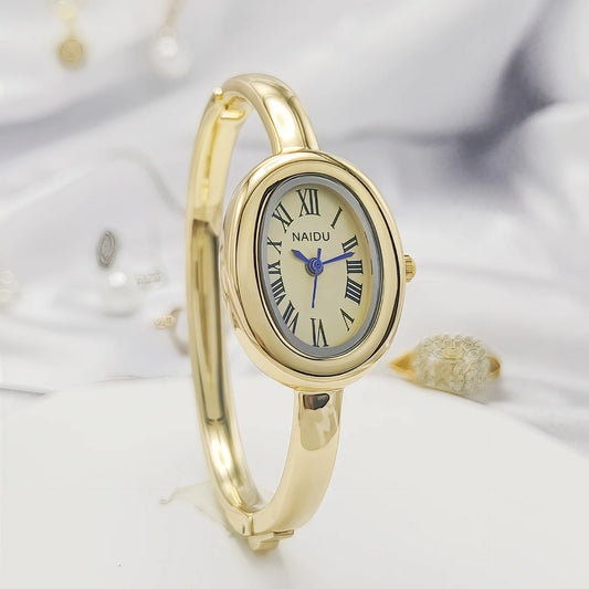 Luckacco Luxury Women Roman Oval Dial Quartz Watch Brand Luxury Gold Color Bangle Wristwatch Relogio Feminino Gifts Clock Montre Femme