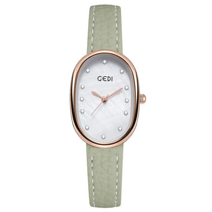 Luckacco Light luxury mother-of-pearl women's watch niche oval waterproof watch ladies litchi pattern leather belt quartz watch