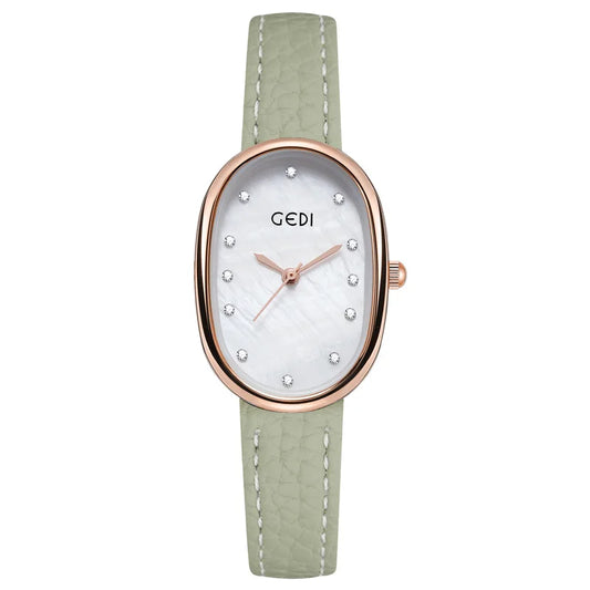 Luckacco Light luxury mother-of-pearl women's watch niche oval waterproof watch ladies litchi pattern leather belt quartz watch