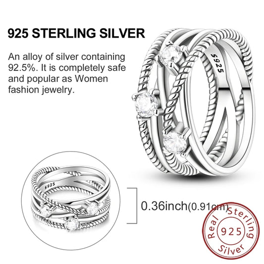 Luckacco New 925 Sterling Silver Rings Gold Heart Bow Adjustable Open Closed Ring Suitable for Women Stacking Ring Fashion Jewelry Gift