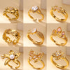Luckacco Luxury Zircon Geometric Rings for Women Gold Color Adjustable  Stainless Steel Heart Flower Ring Wedding Fashion Jewelry Gift