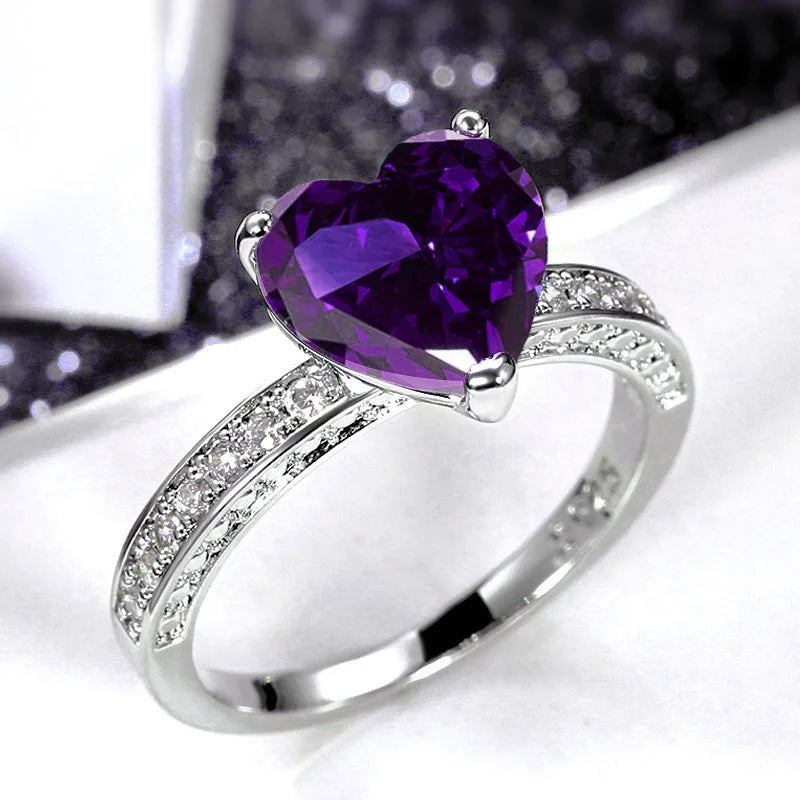 luckacco romantic pink heart shaped ring for female cubic zirconia bridal wedding party  with minimalist fashion jewelry accessories