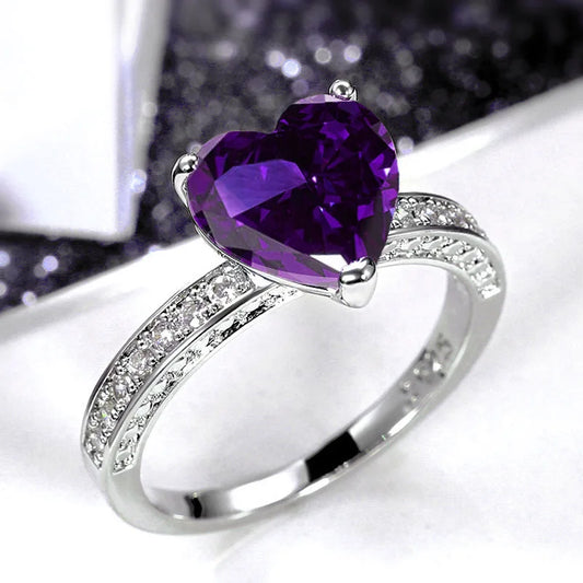 Luckacco Romantic Pink Heart shaped Ring for Female Cubic Zirconia Bridal Wedding Party  with Minimalist Fashion Jewelry Accessories