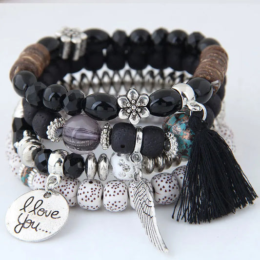Luckacco Bohemian Charm Beads Wrap Bracelets & Bangles for Women Boho Flower Leaf Tassel Bracelet Multilayer Bracelet Femme 2024 New