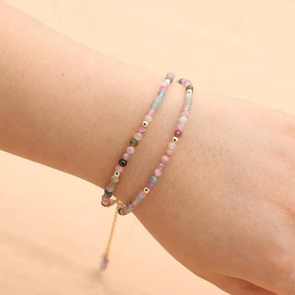 Luckacco 3MM Tourmaline Bracelets Double Layered Bohemian Colorful Crystal Beaded Bracelet Handmade Women Pulseira Fashion Jewelry