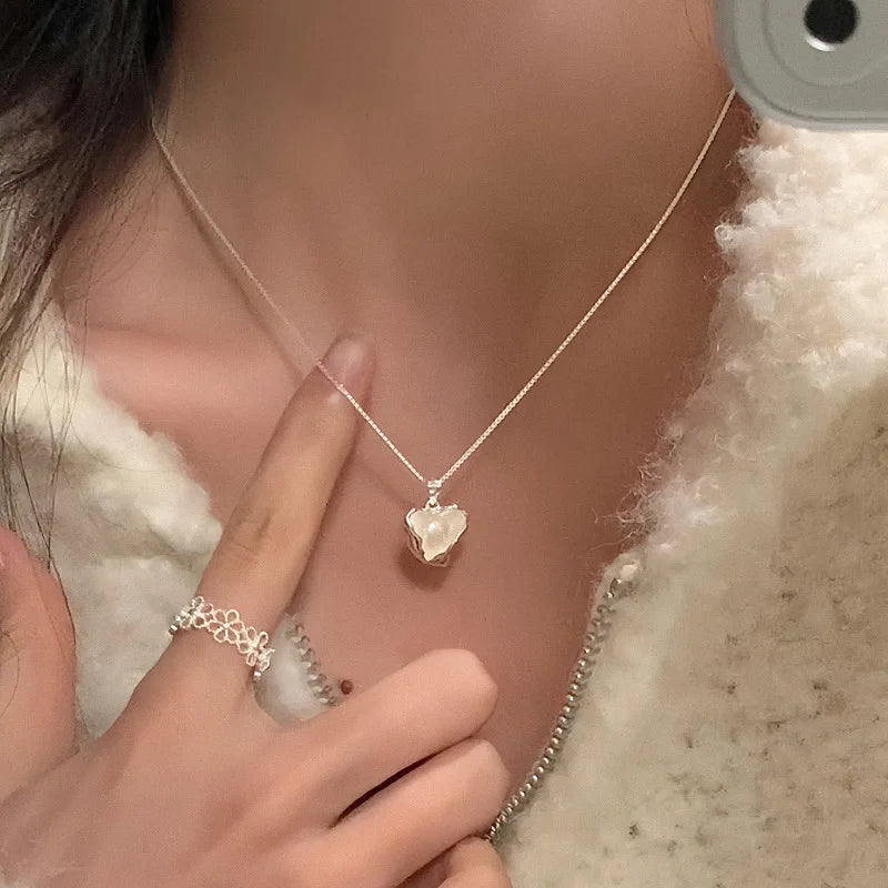 luckacco new trendy fashion 925 silver pearl simple elegant thin chain pendant necklace for women girl jewelry dropship