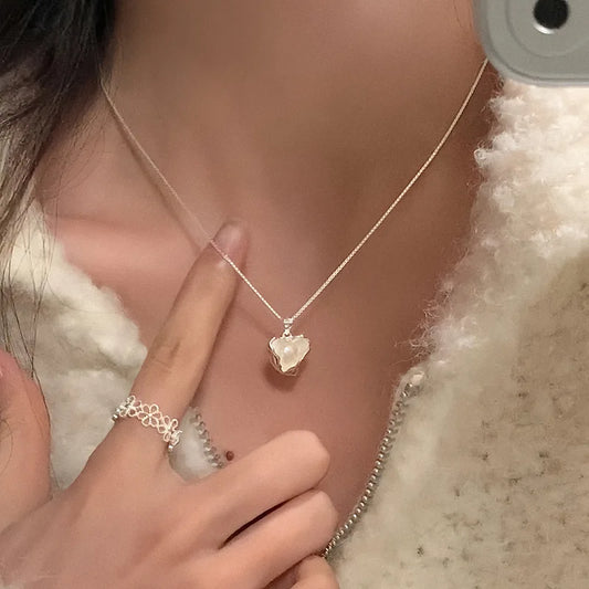 Luckacco New Trendy Fashion 925 Silver Pearl Simple Elegant Thin Chain Pendant Necklace for Women Girl Jewelry Dropship