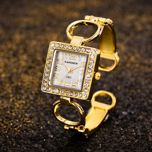Luckacco UTHAI W85 Women's Watches Open Bracelet Watch Set Diamond Dial Square Girls' Watch Hollow out Female's Fashion Quartz Wristwatch