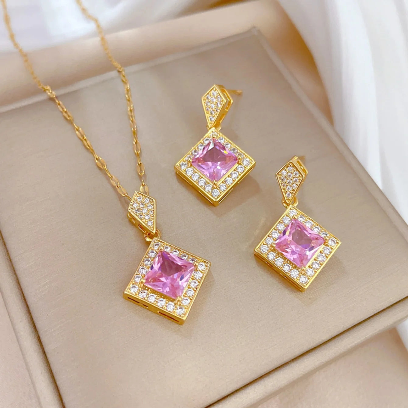 luckacco exquisite geometry square necklace earrings jewelry set charm ladies jewelry fashion bridal accessory set romantic gift