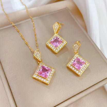 Luckacco Exquisite Geometry Square Necklace Earrings Jewelry Set Charm Ladies Jewelry Fashion Bridal Accessory Set Romantic Gift