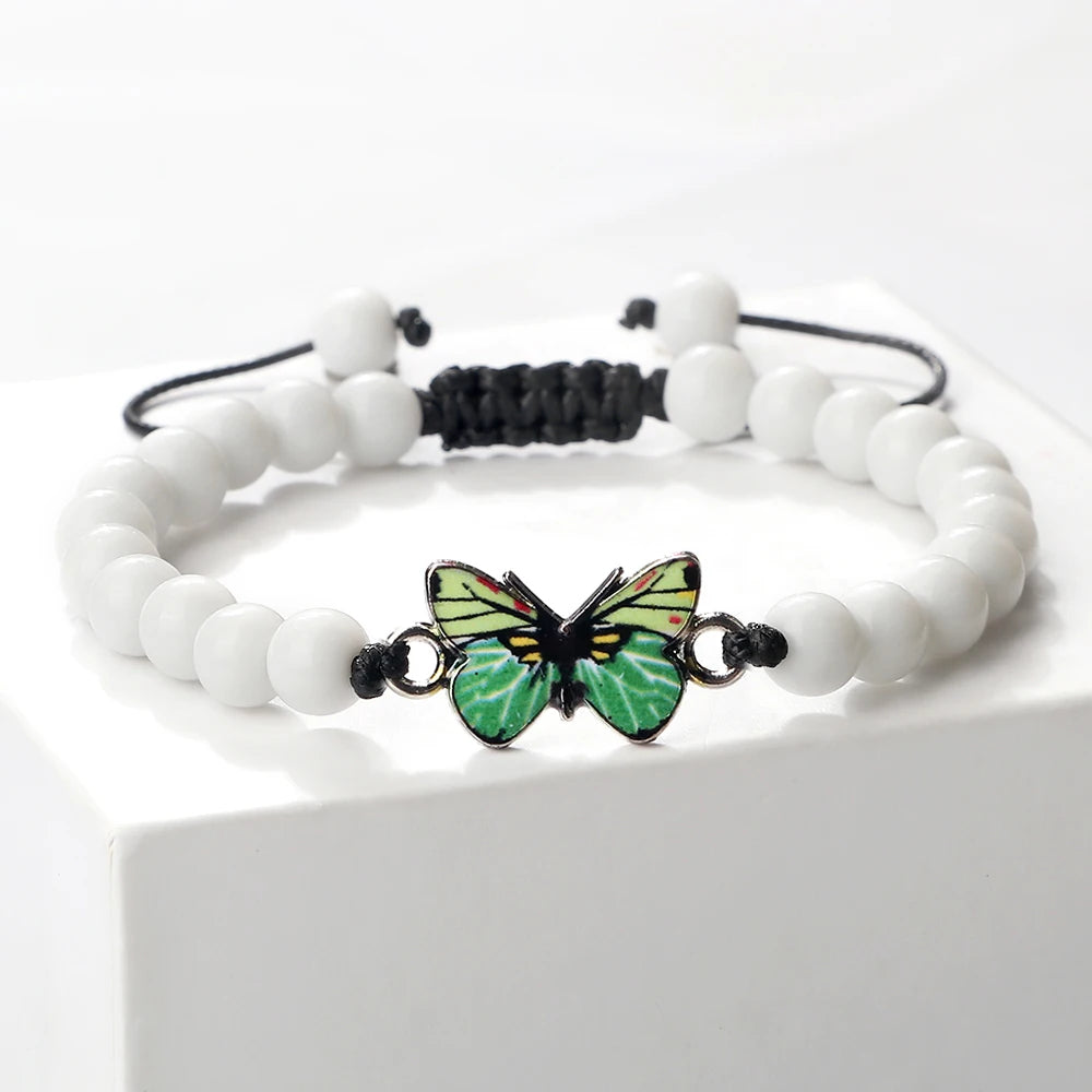 luckacco trendy butterfly beaded bracelets for women men natural stone beads chain bangles handmade female bohemian party jewelry gifts