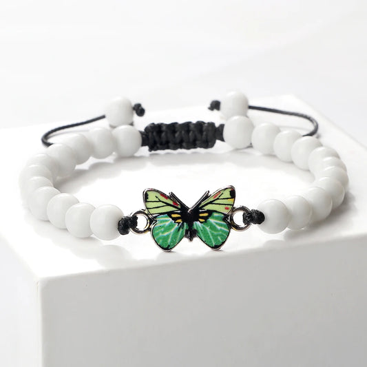Luckacco Trendy Butterfly Beaded Bracelets For Women Men Natural Stone Beads Chain Bangles Handmade Female Bohemian Party Jewelry Gifts