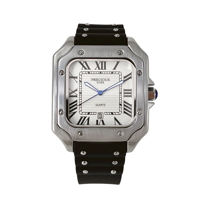 luckacco 2025 men's luxury square quartz watch stainless steel rubber band roman numeral calendar watch british brand watch