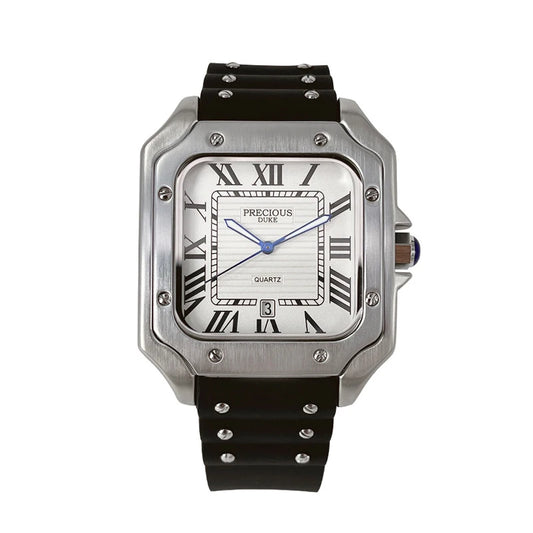 Luckacco 2025 Men's Luxury Square Quartz Watch Stainless Steel Rubber Band Roman Numeral Calendar Watch British Brand Watch